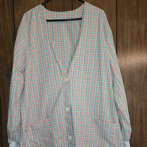 PEACHES Uniforms Long Sleeve Scrub Top-Multicolor Plaid design 2XL